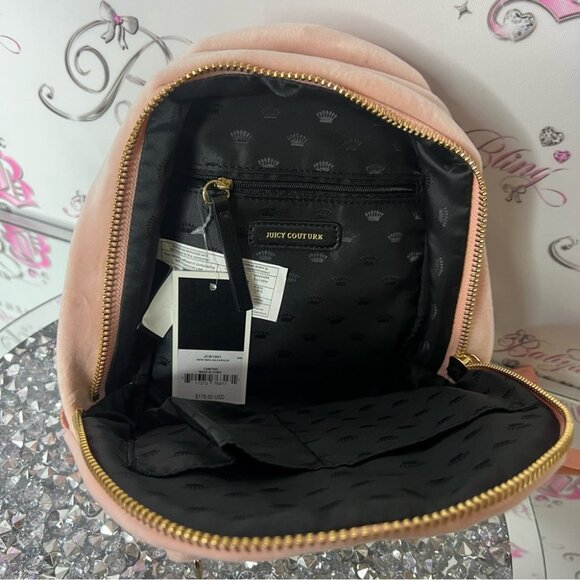 Juicy Couture backpack pink rhinestone bling logo  Velvet Bag purse brand new main image 9